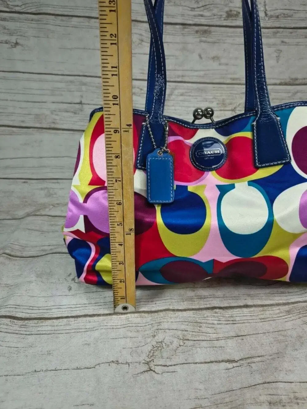 Coach Multicolor Signature Print Blue Leather Handbag